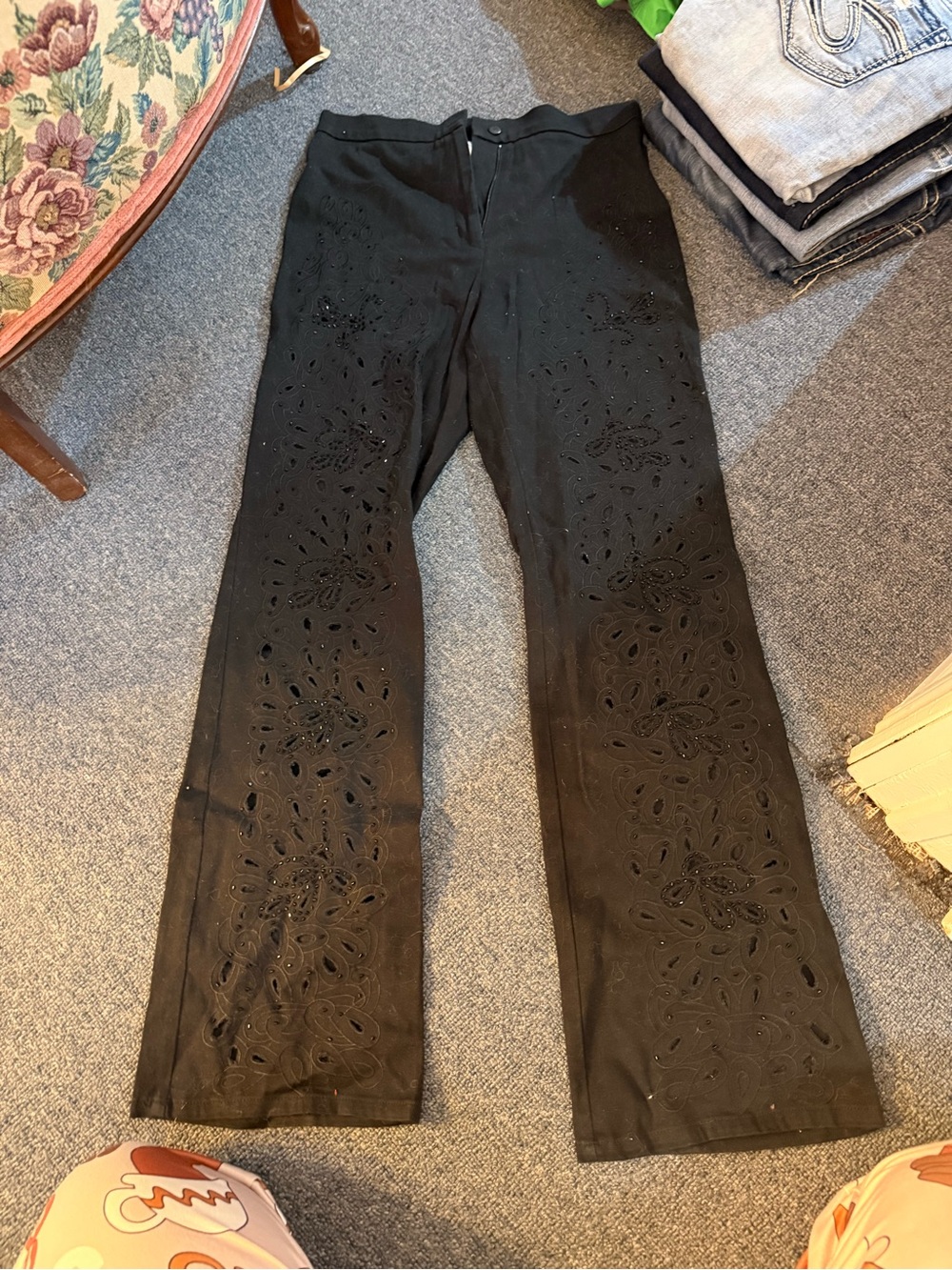 Joseph Ribkoff Black Laser-Cut Wide-Leg Trousers